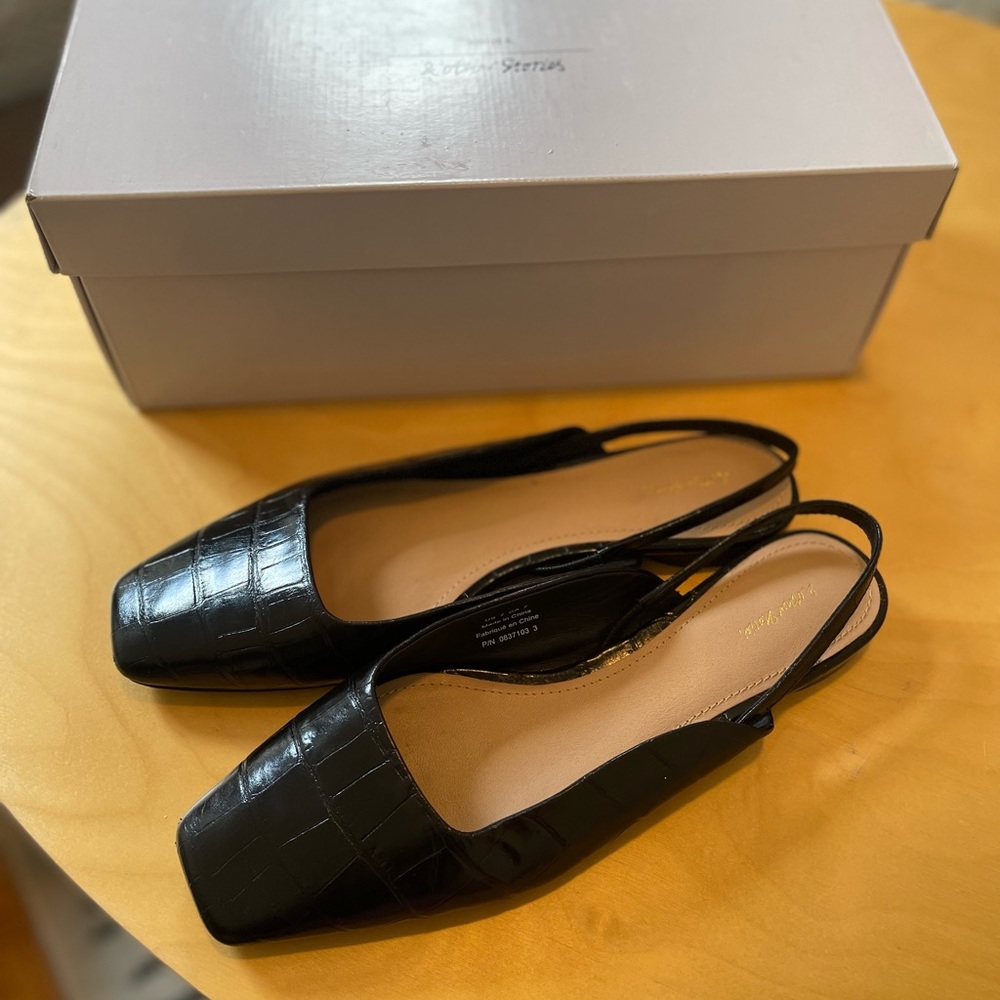 & Other Stories - Slingback Leather Ballet Flats -Black - Women - Size 7 - Croc